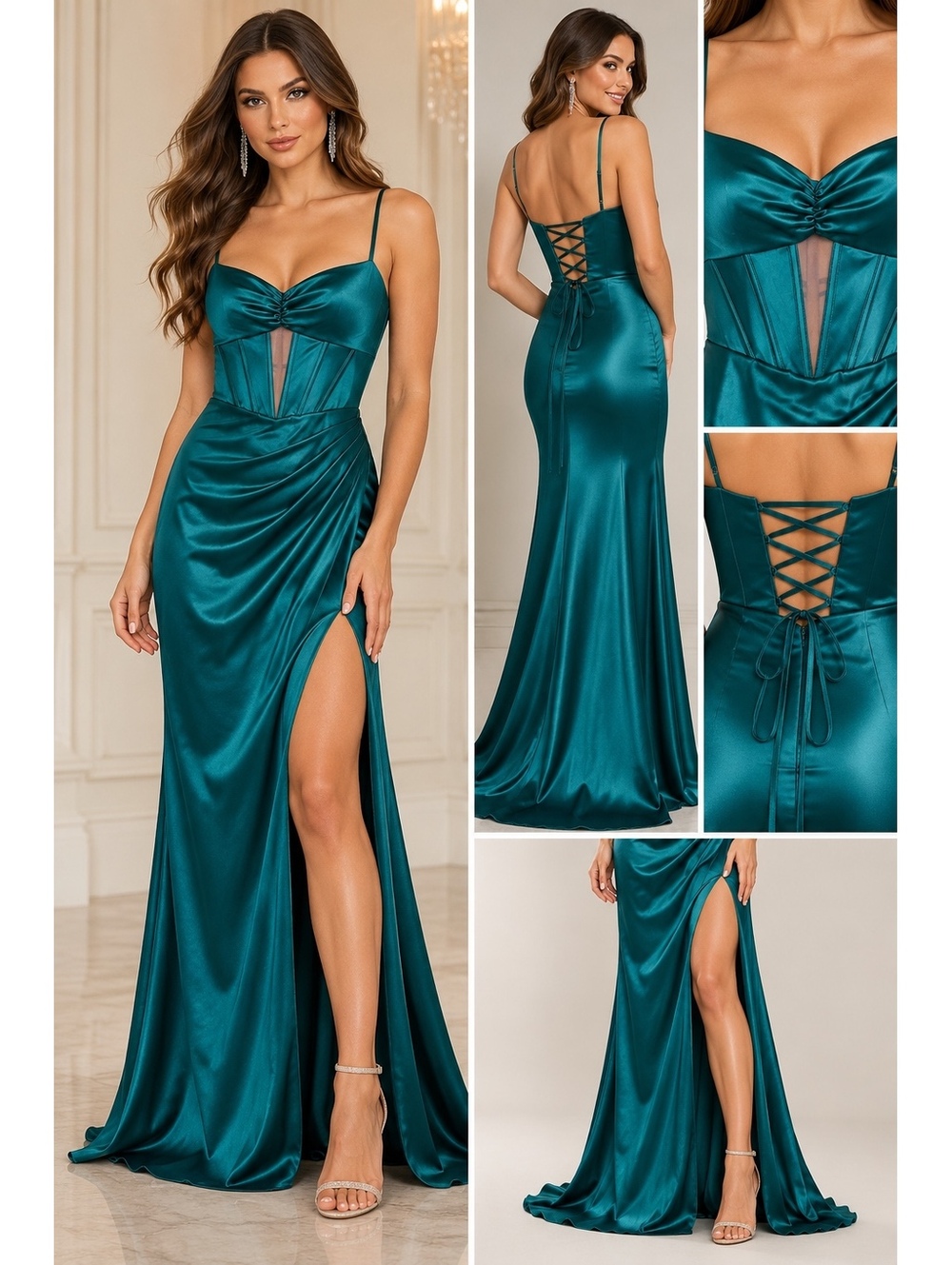 NWT Blondie Nites Teal Satin Corset Prom Dress Size 9